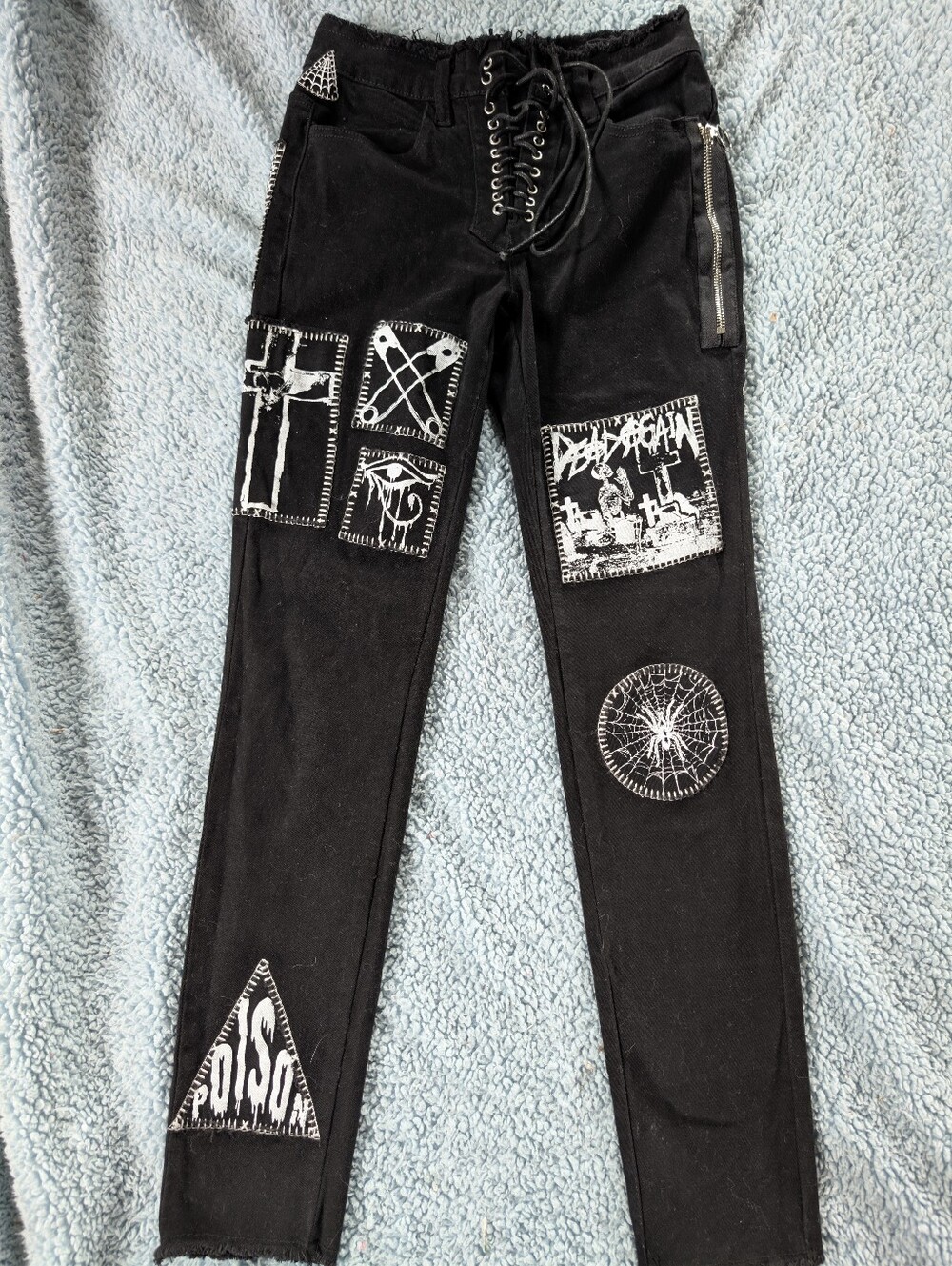 Dolls Kill Black Lace-Up Patchwork Skinny Jeans